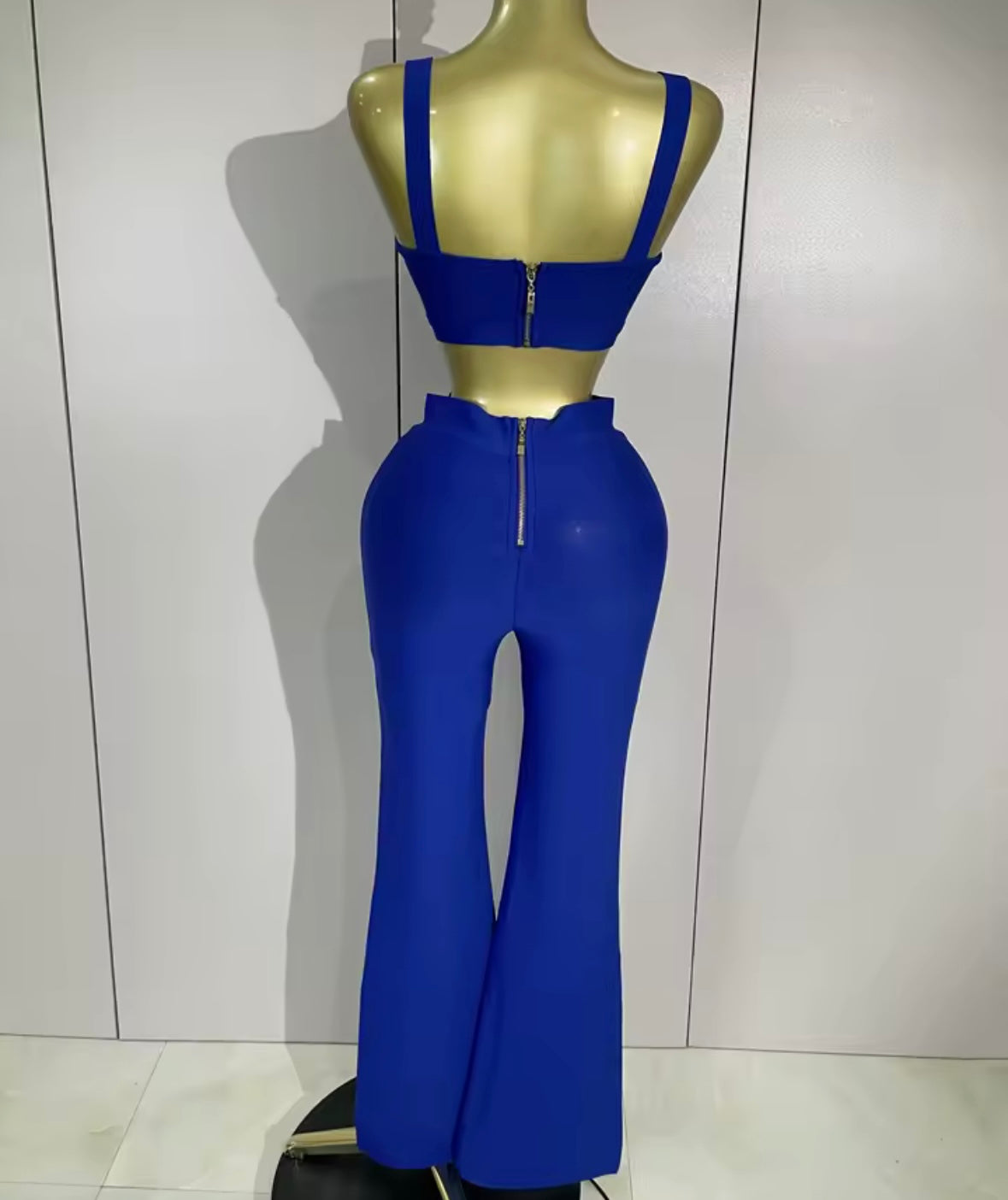 Sleeveless Back Zipper Crop Tank Two Piece Pant Set
