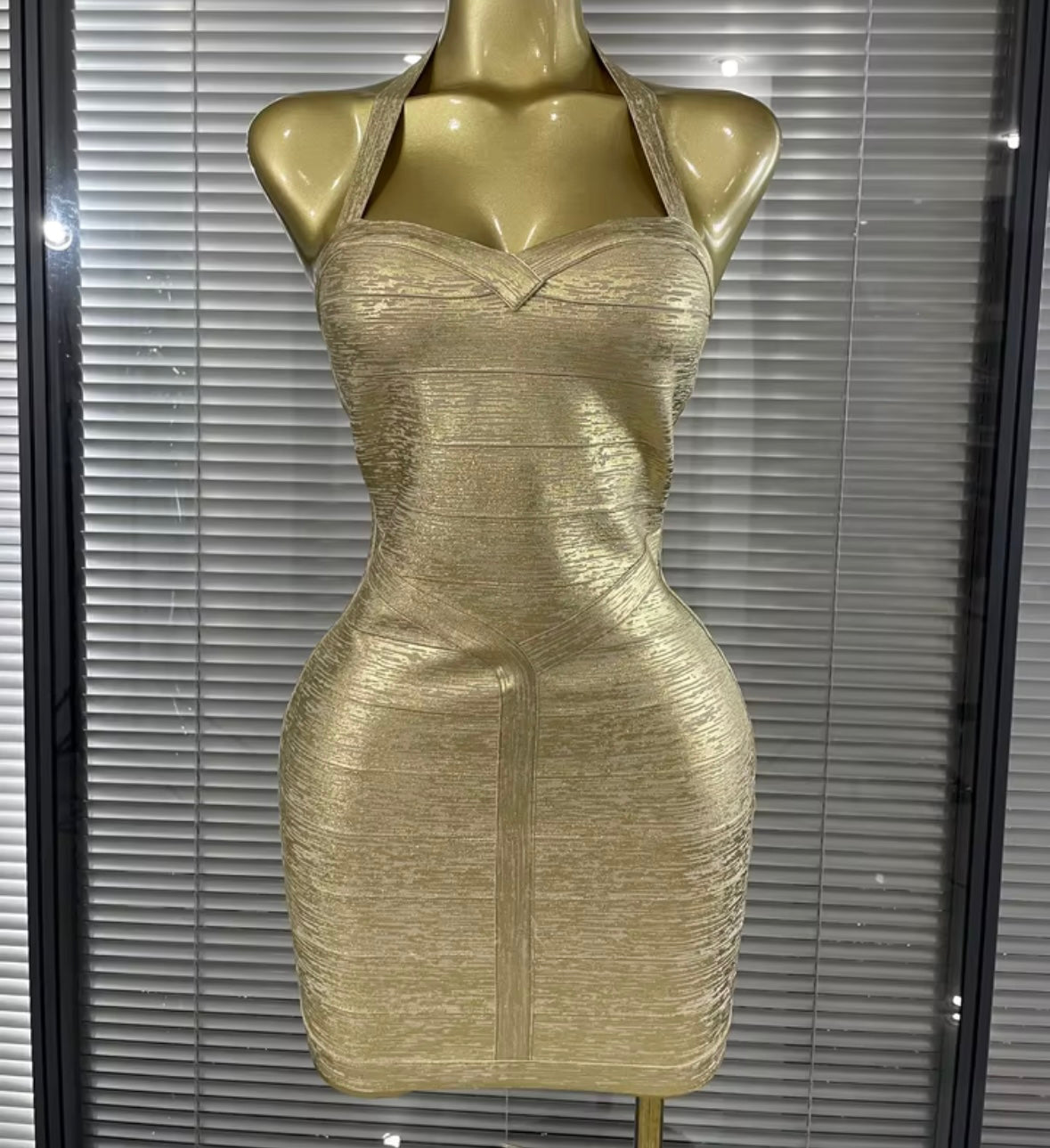 Sexy Gold Halter Sleeveless Bandage Short Dress