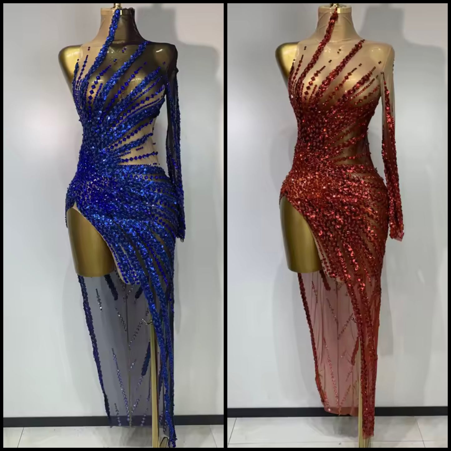 Sexy Sequins One Shoulder Full Sleeve Asymmetrical Dress