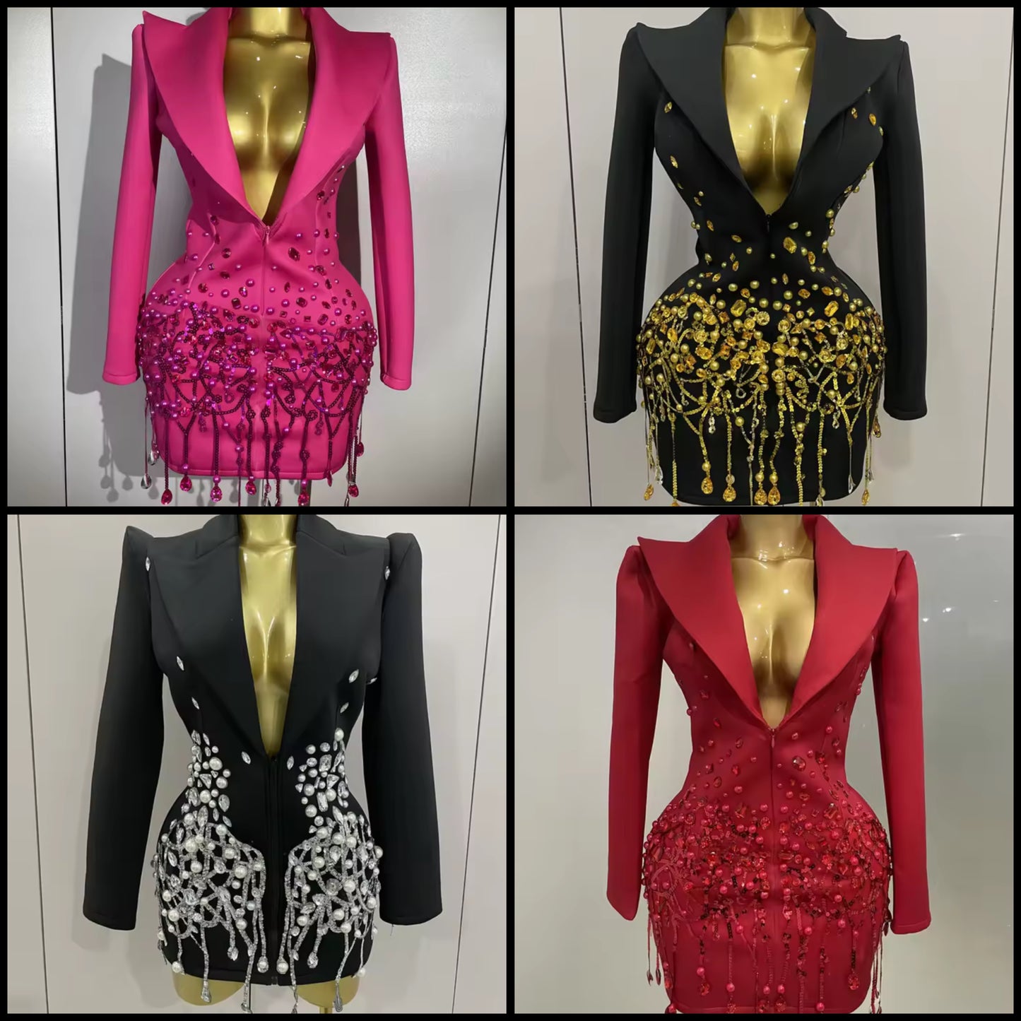 Sexy Beaded Embellishment Full Sleeve Blazer Dress