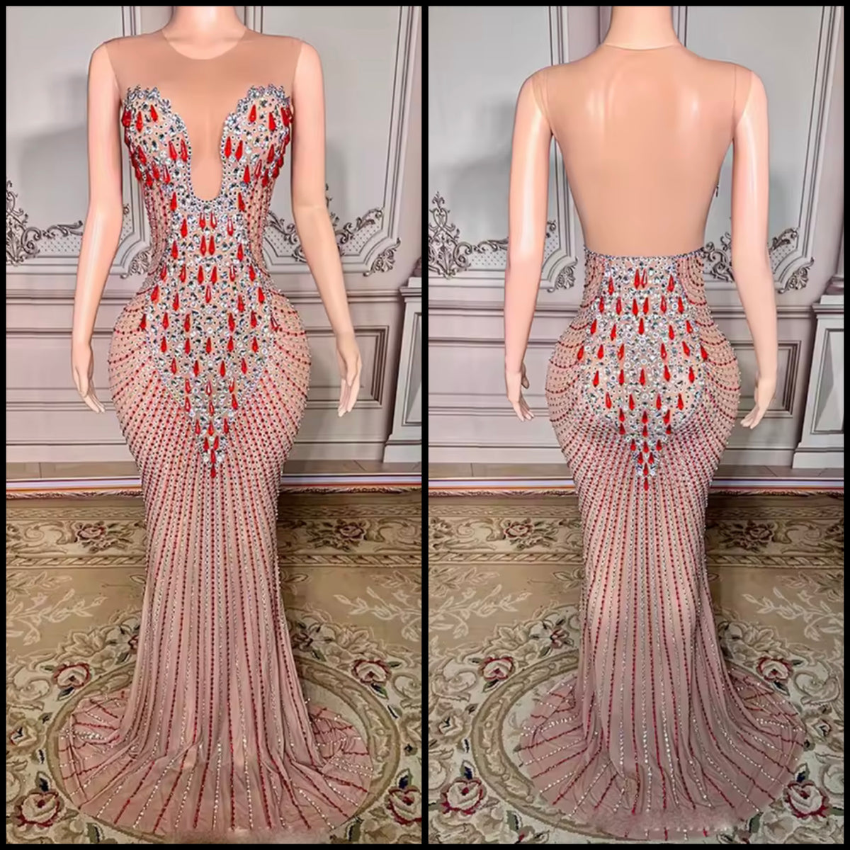 Rhinestone Embellishment Sexy Sleeveless Mermaid Dress