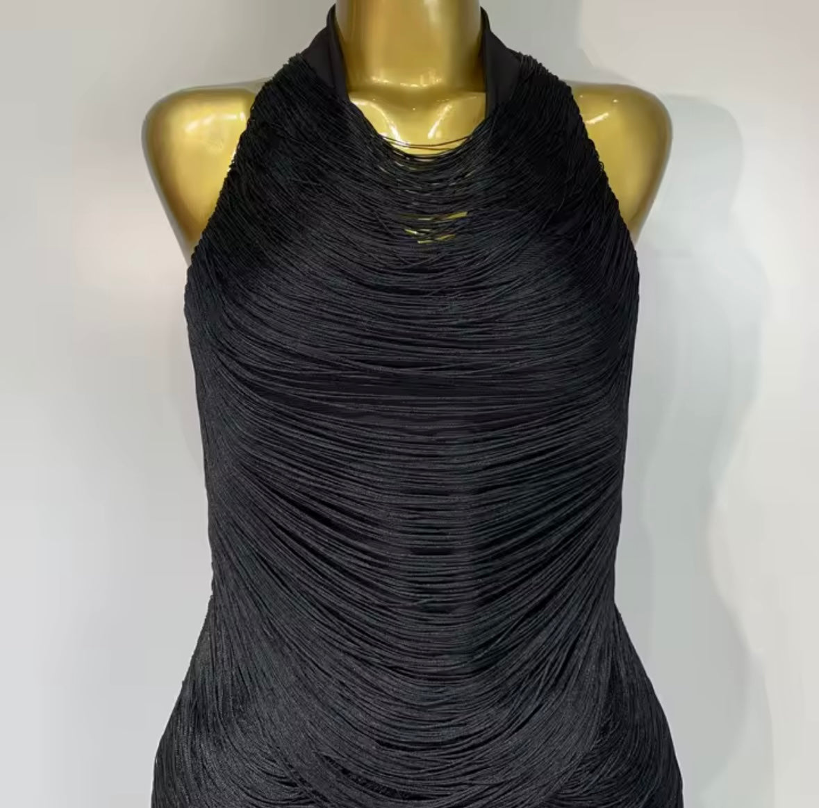 Sexy Black Halter Sleeveless Fringe Maxi Dress