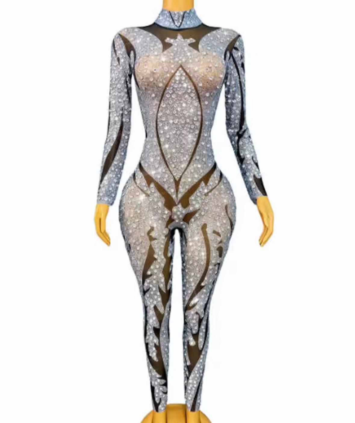 Sexy Rhinestone Embellishment Full Sleeve Jumpsuit