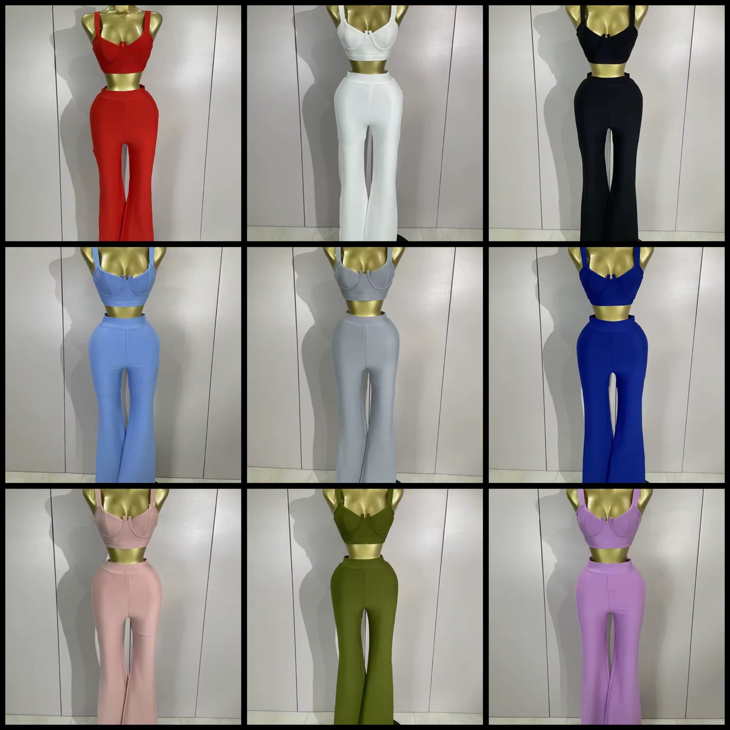 Sleeveless Back Zipper Crop Tank Two Piece Pant Set