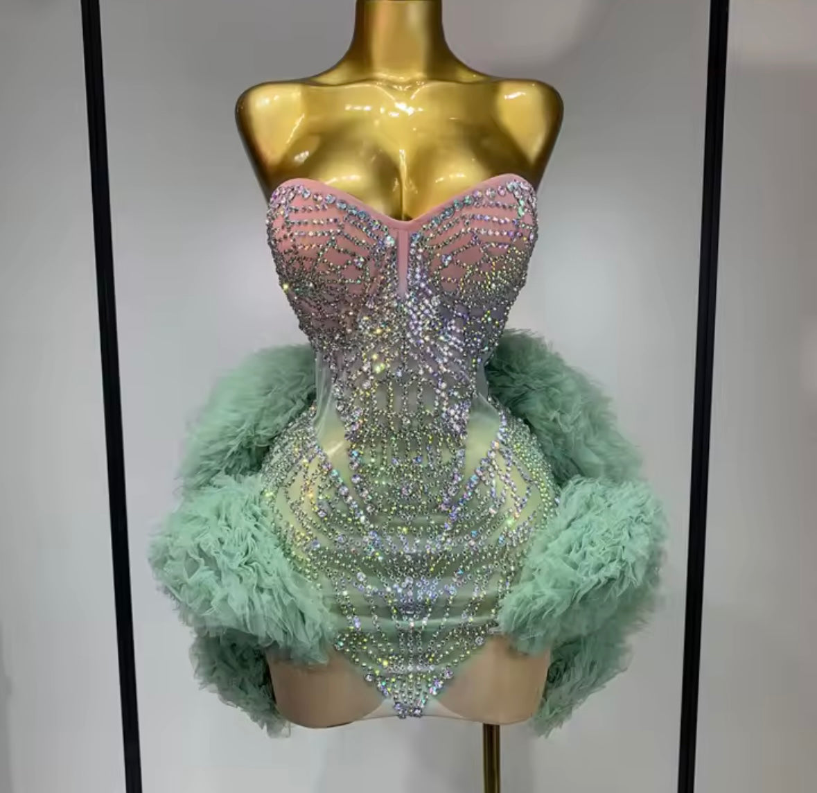 Sexy Rhinestone Strapless Ruffle Short Dress