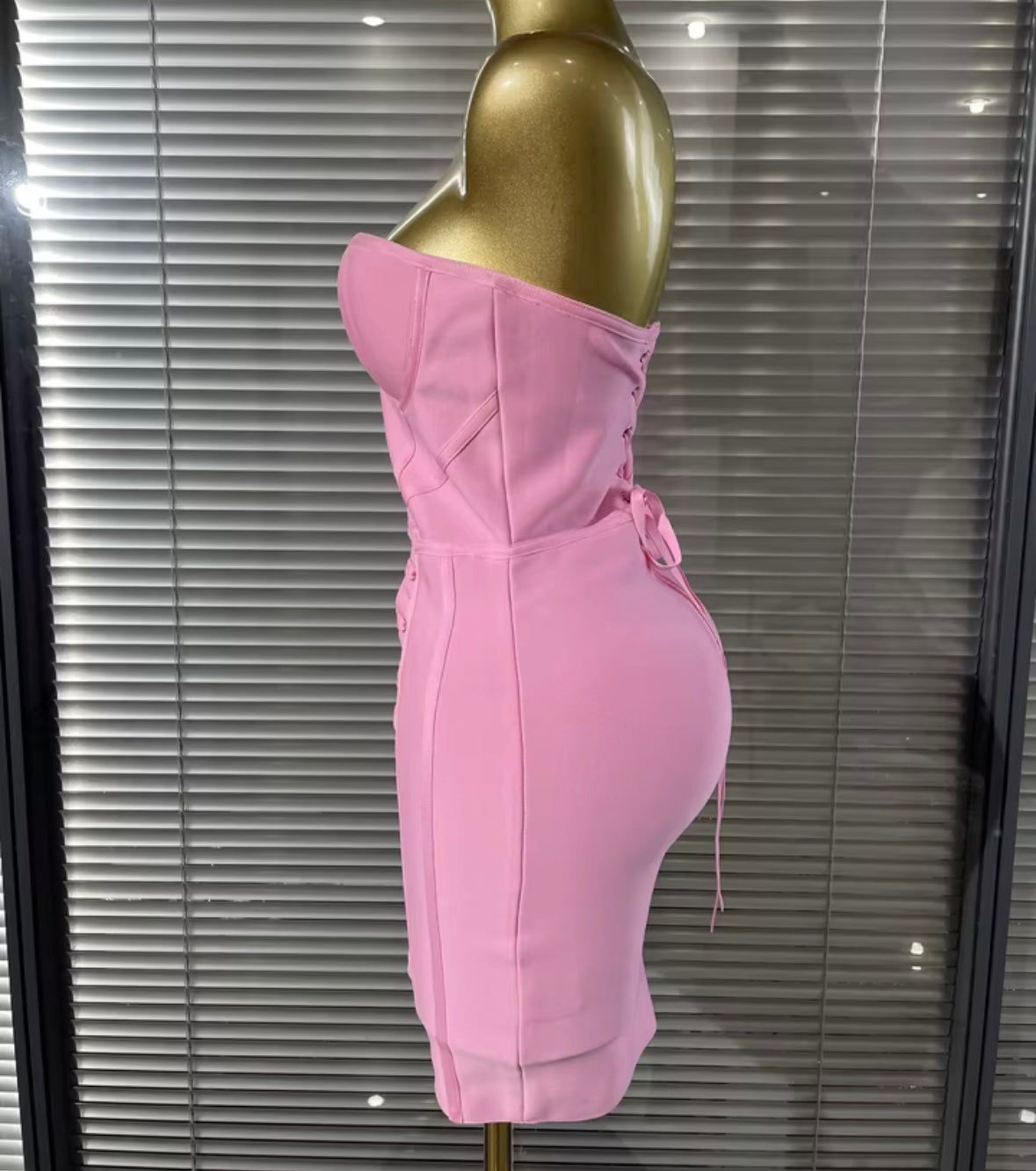 Sexy Pink Strapless Corset Bandage Dress