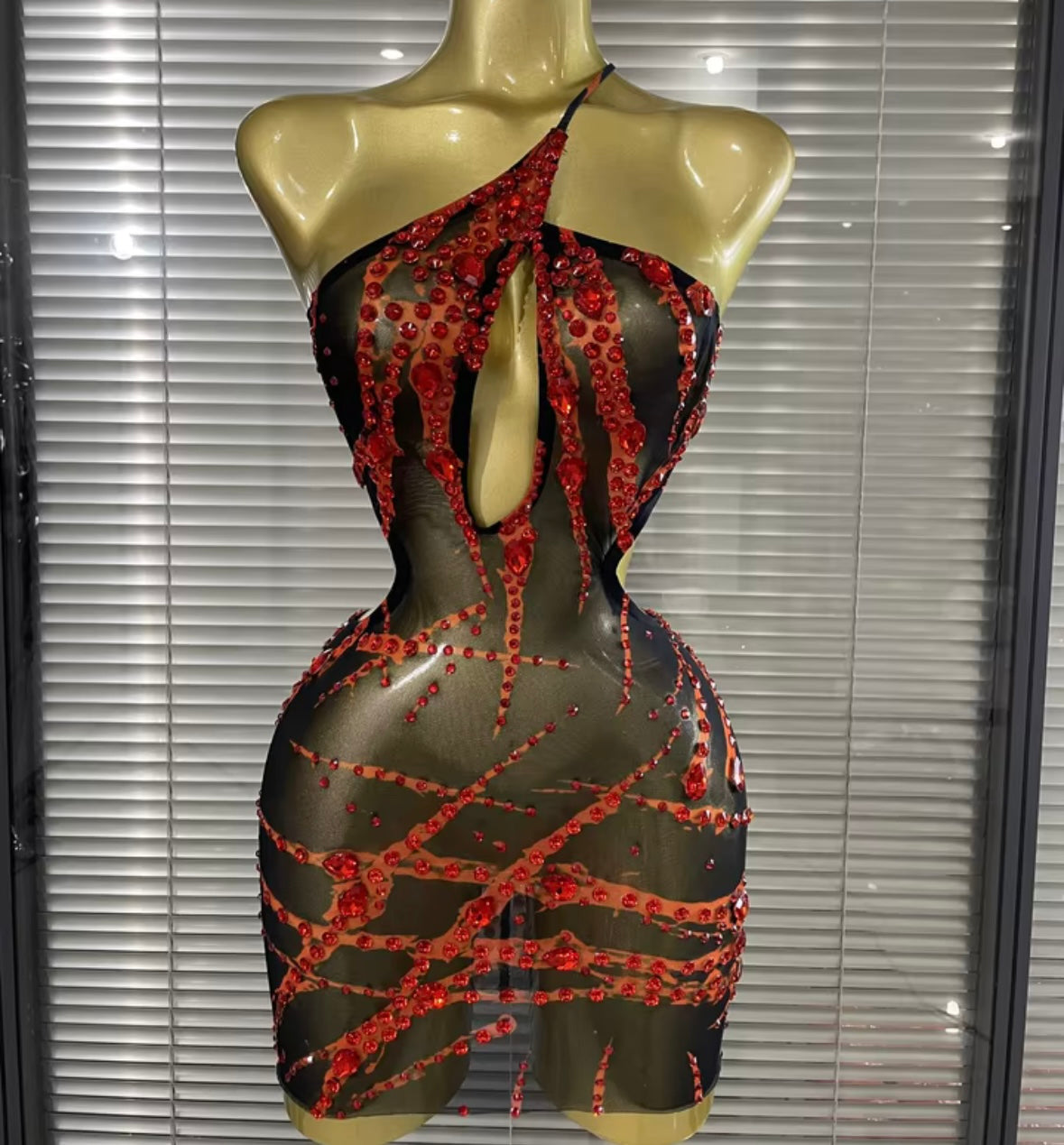 Sexy One Shoulder Sleeveless Open Back Rhinestone Dress