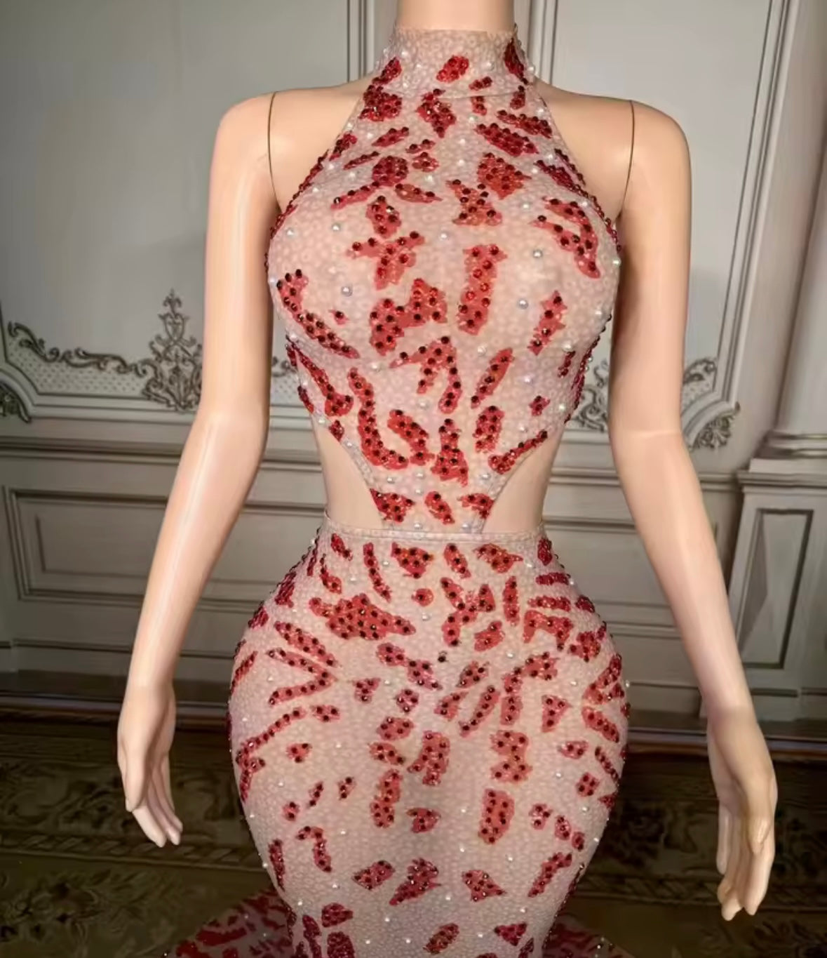 Sexy Halter Rhinestone See Through Mermaid Dress