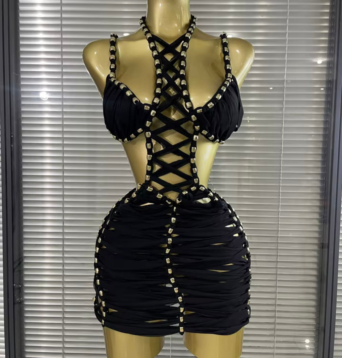 Sexy Halter Open Back Sleeveless Rivet Dress