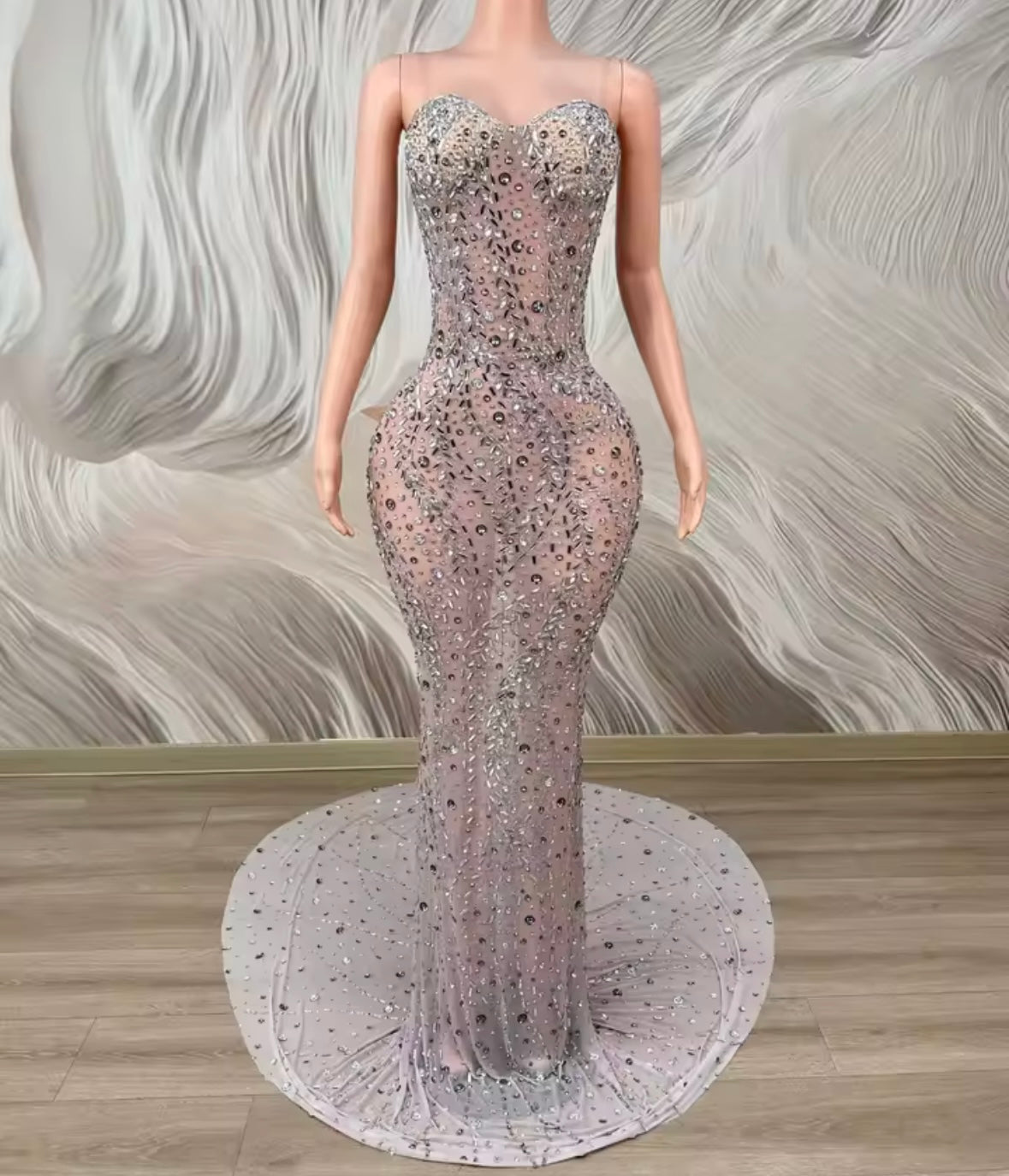 Sexy Strapless Rhinestone Floor-Length Mermaid Dress