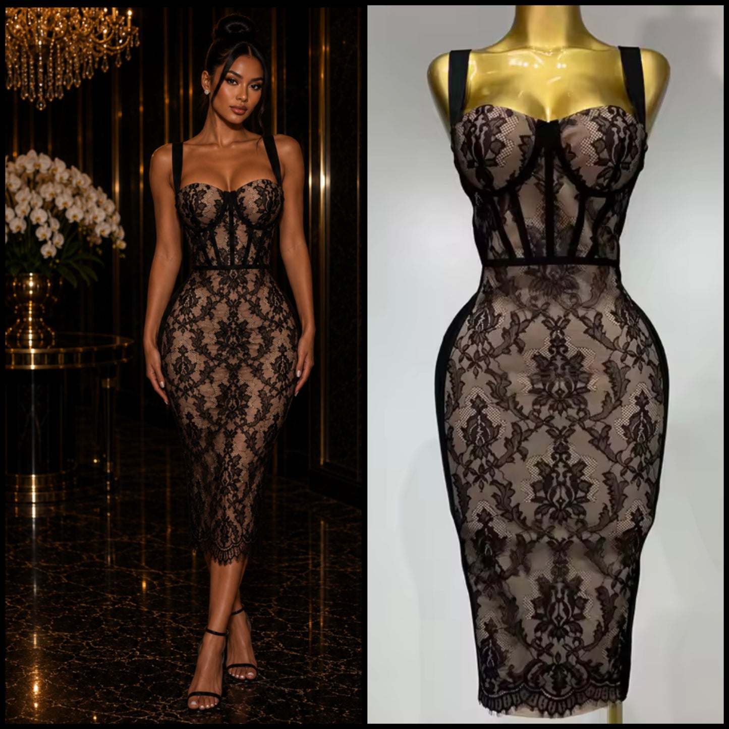 Sexy Black Lace Sleeveless Bandage Dress