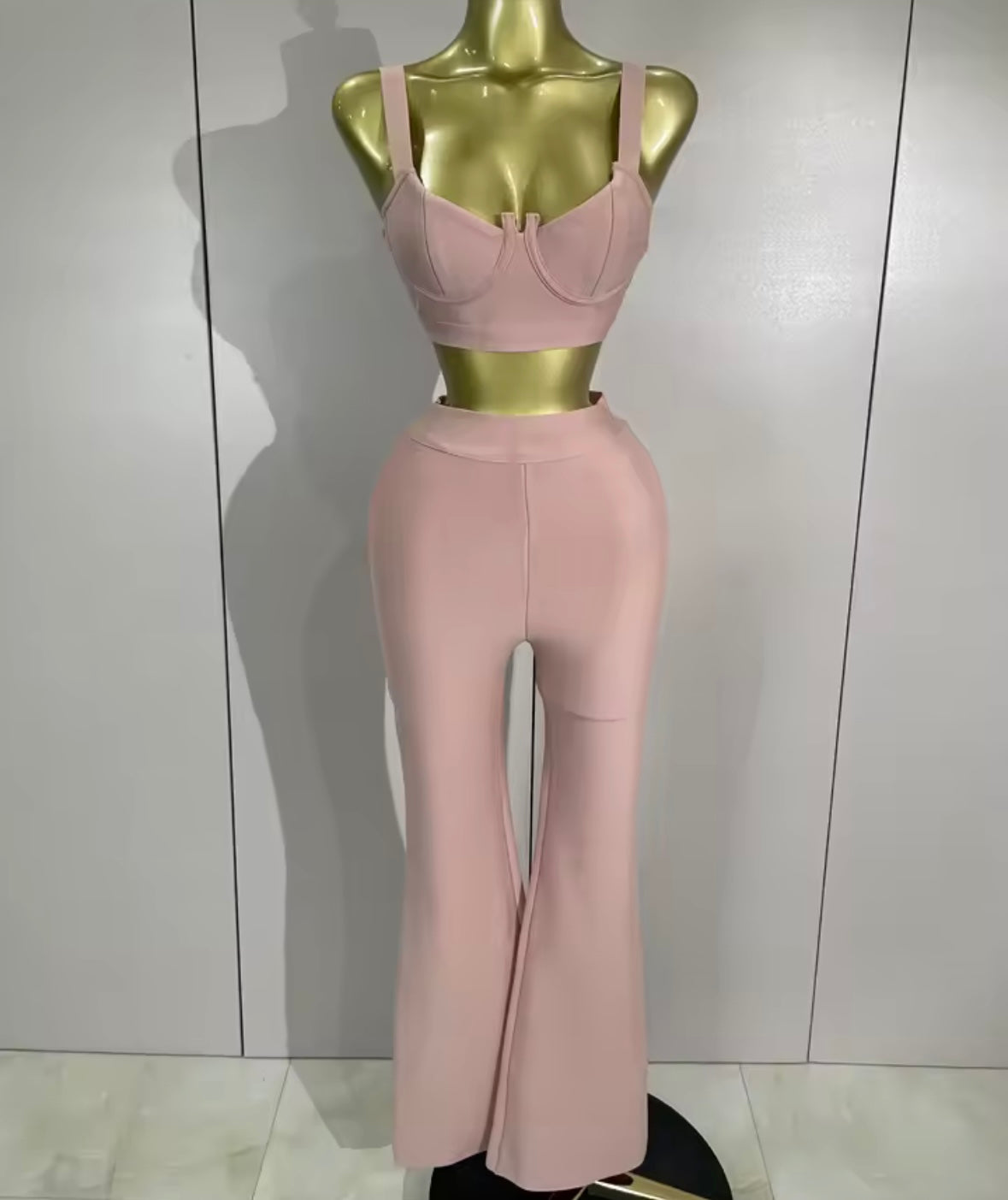 Sleeveless Back Zipper Crop Tank Two Piece Pant Set