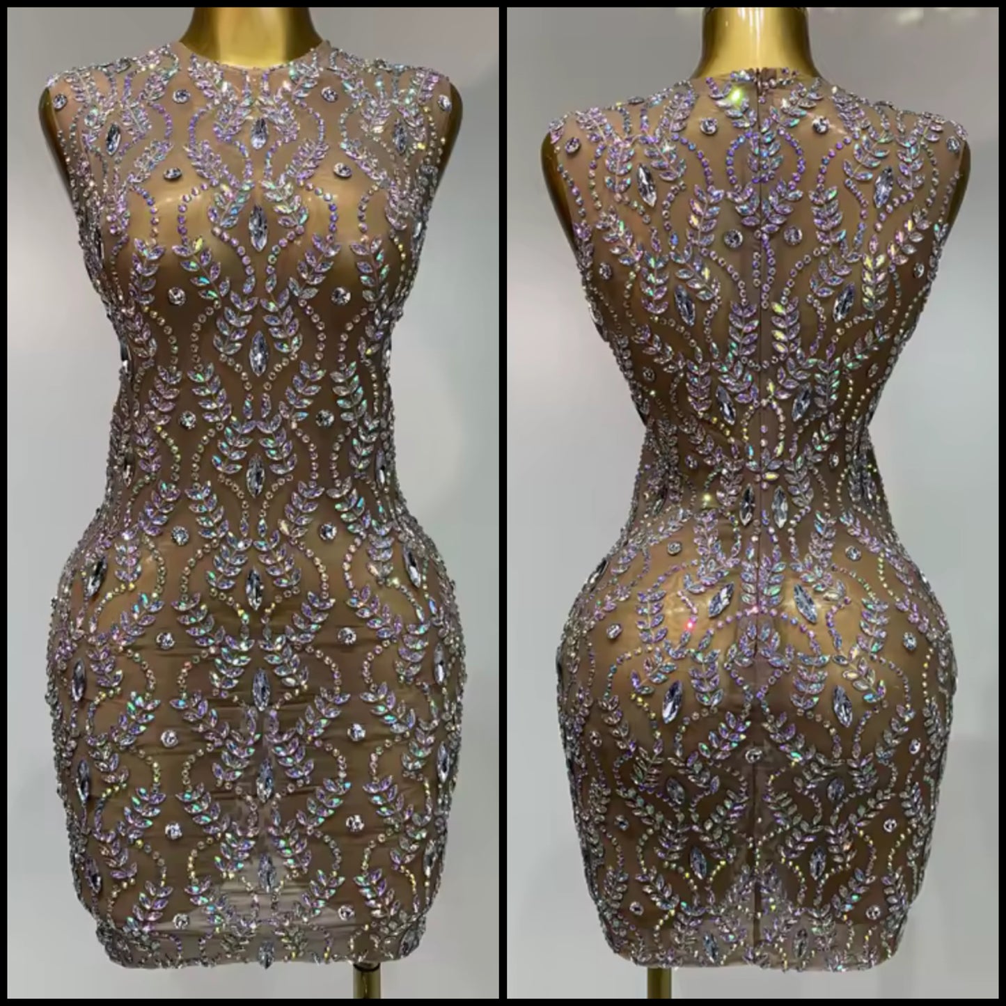 Sexy Rhinestone Embellishment Sleeveless See Through Dress