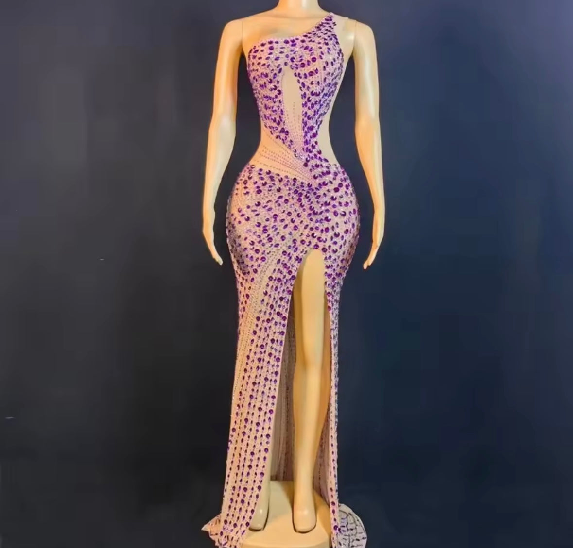 Sexy One Shoulder Sleeveless Rhinestone Embellishment Dress