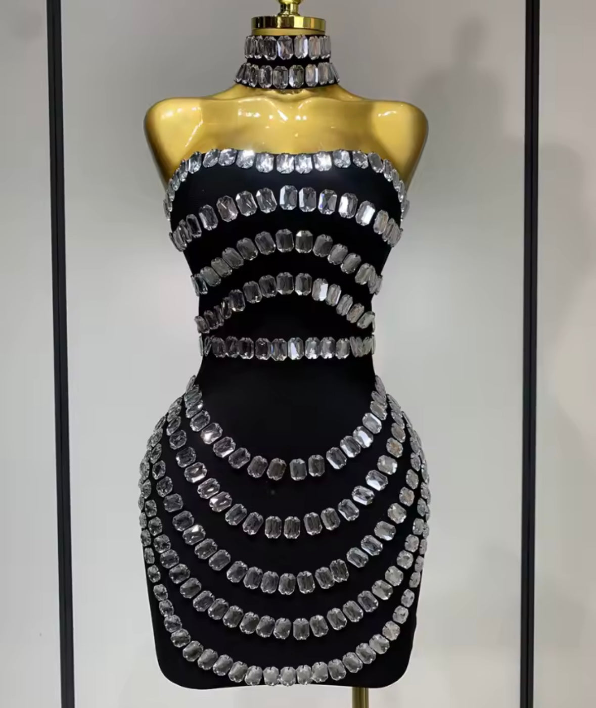 Sexy Crystal Choker Strapless Black Short Dress