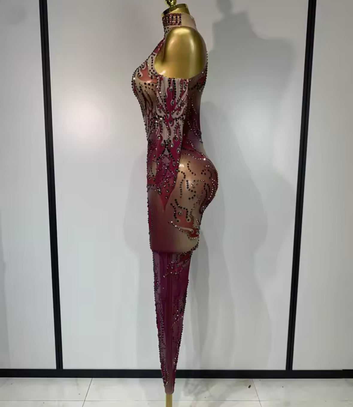 Sexy See Through Rhinestone Full Sleeve Jumpsuit