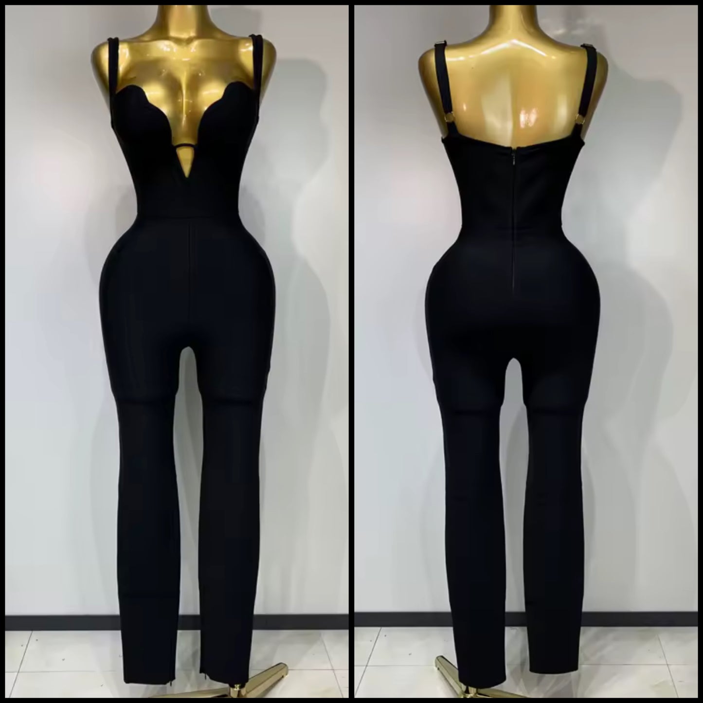 Black Sleeveless V-Neck Bandage Jumpsuit