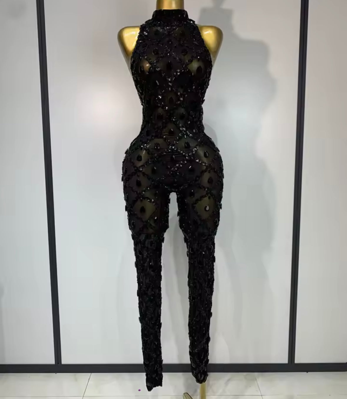 Crystal Mesh Sleeveless Sexy Jumpsuit