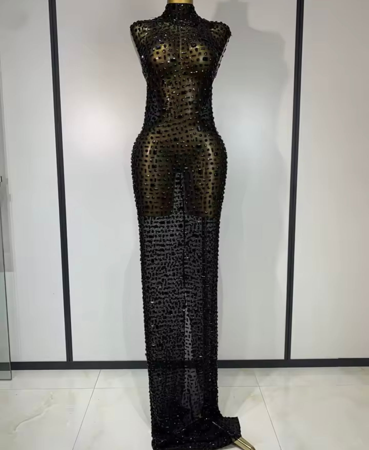 Rhinestone Embellishment Sexy Sleeveless Floor-Length Dress