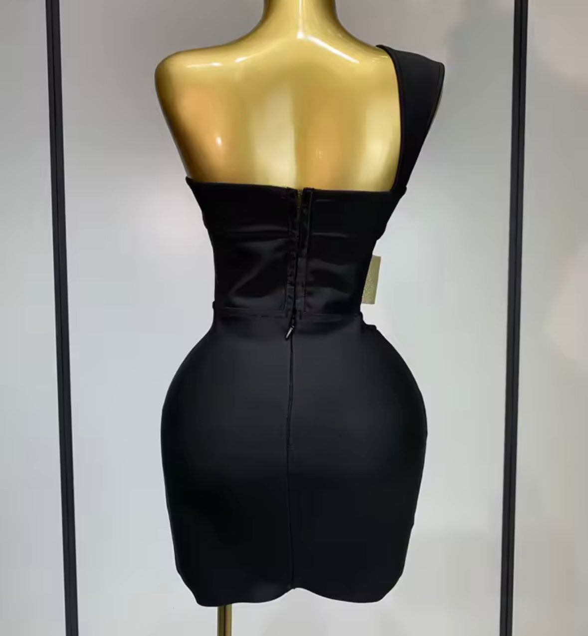 Black One Shoulder Sleeveless Sexy Hollow Out Short Dress