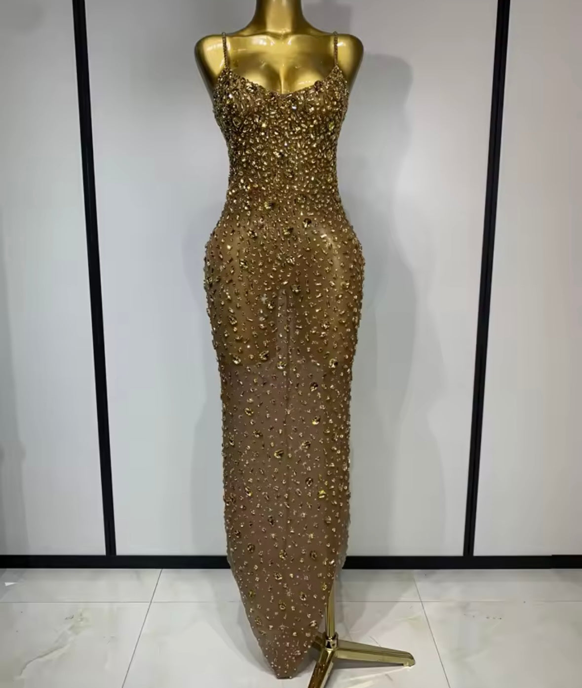 Sleeveless Sexy Rhinestone Embellishment Maxi Dress