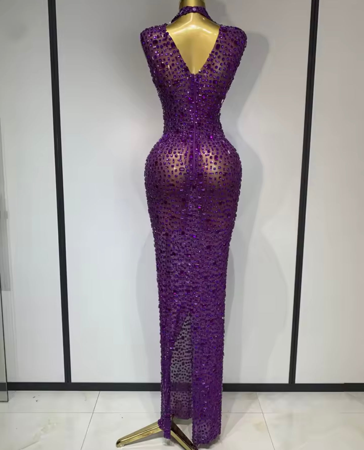 Rhinestone Embellishment Sexy Sleeveless Floor-Length Dress