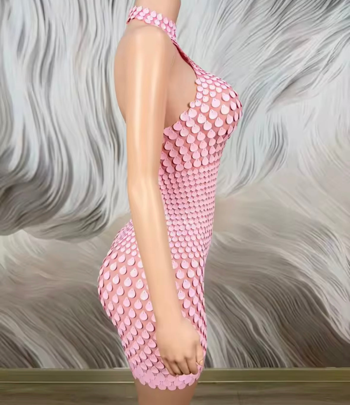 Pink Sexy Halter Sleeveless Sequins Short Dress