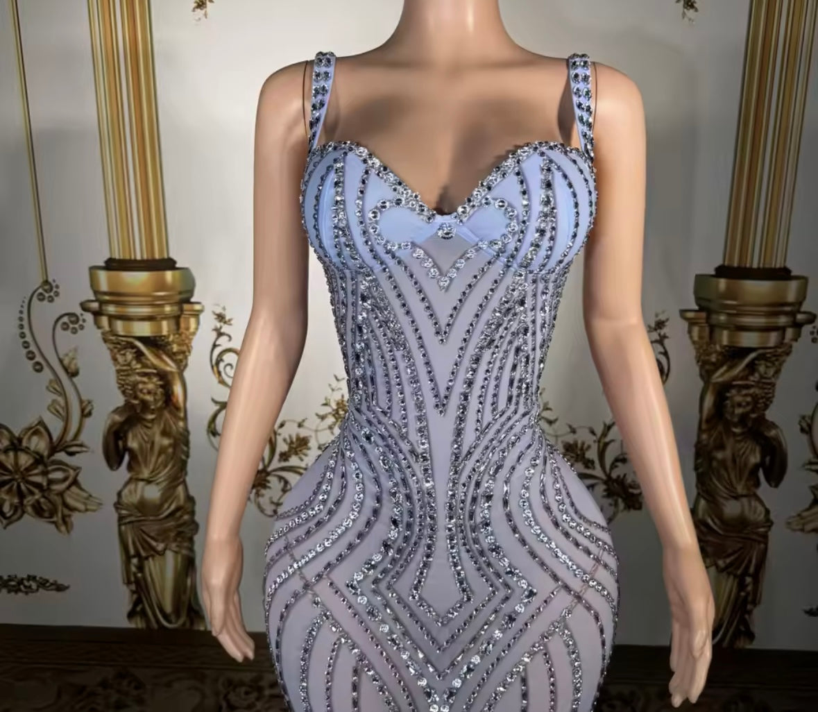 Blue Sexy Sleeveless Rhinestone Embellishment Mermaid Dress