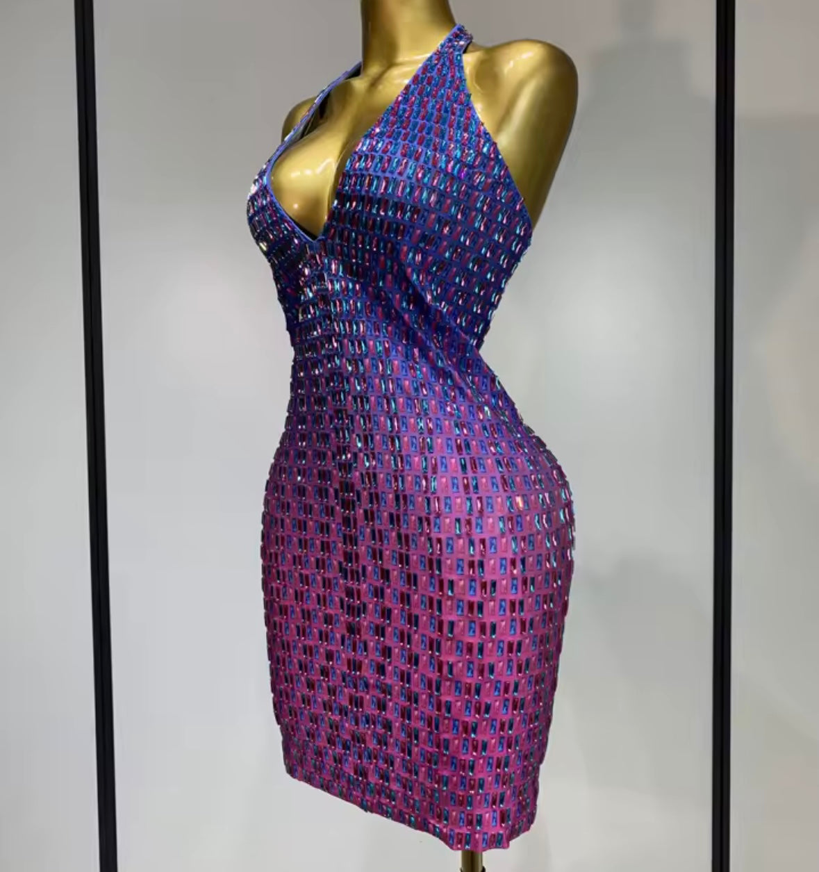 Sexy Halter Sleeveless Gradient Crystal Dress