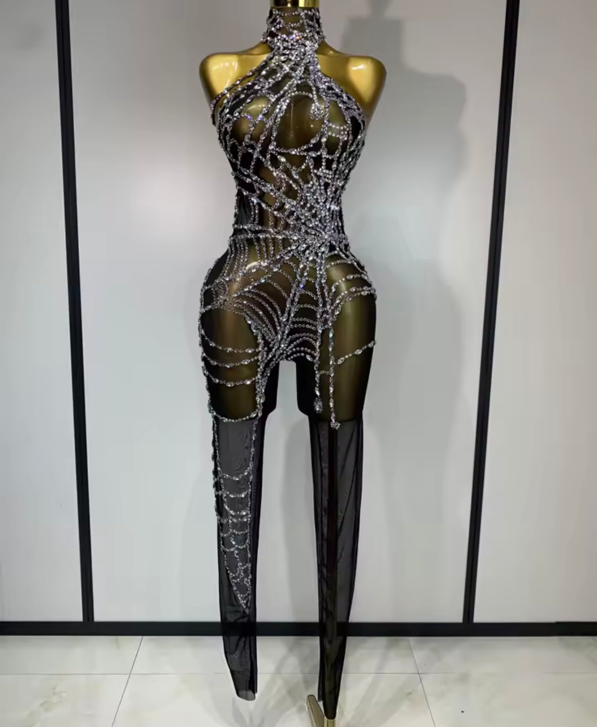 Sexy Black Sleeveless Rhinestone Embellishment Jumpsuit