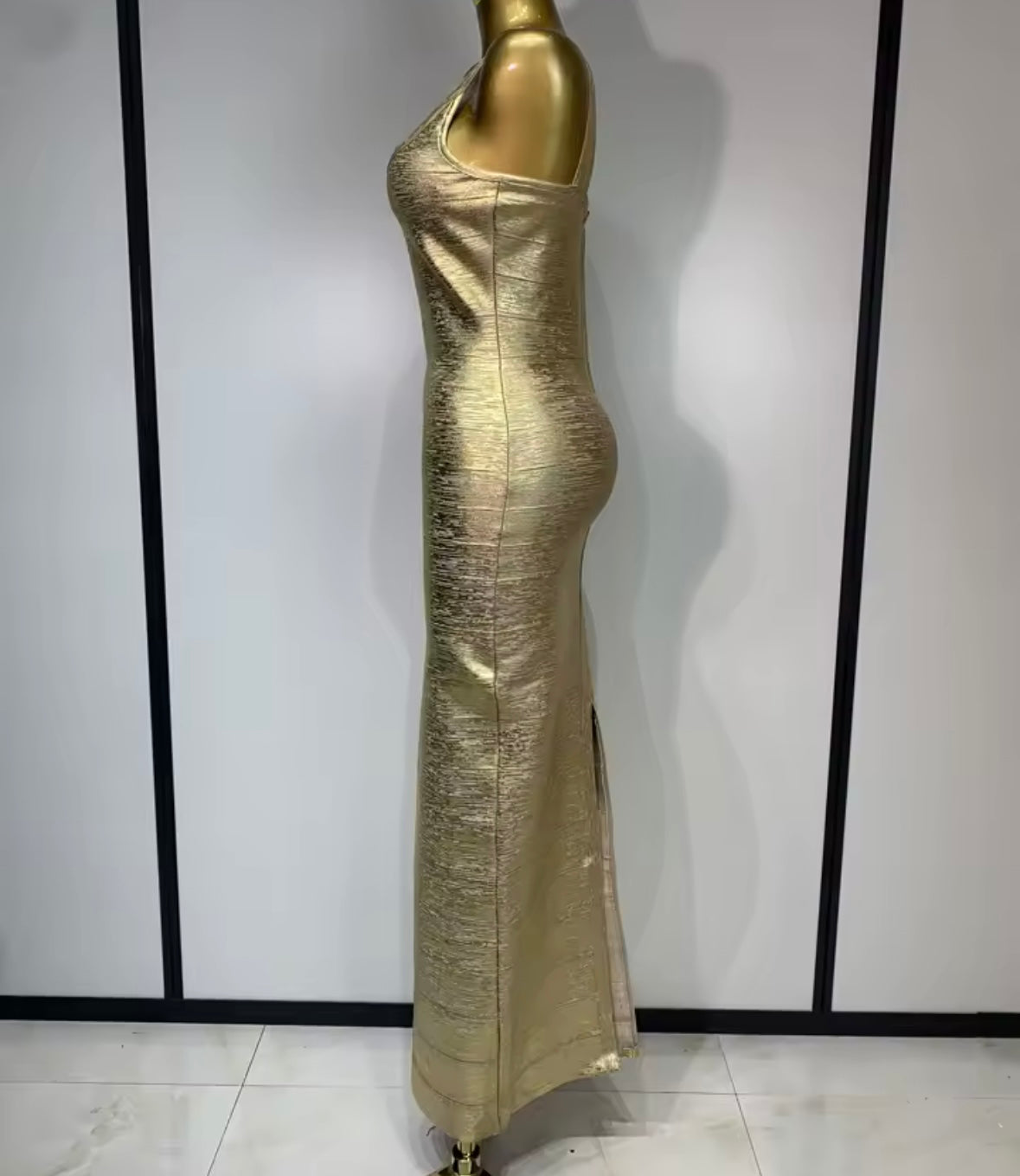 Gold Sexy Sleeveless Bandage Floor-Length Dress