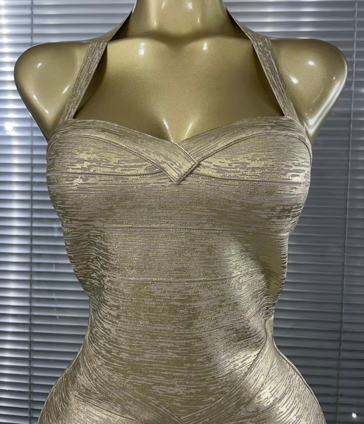 Sexy Gold Halter Sleeveless Bandage Short Dress