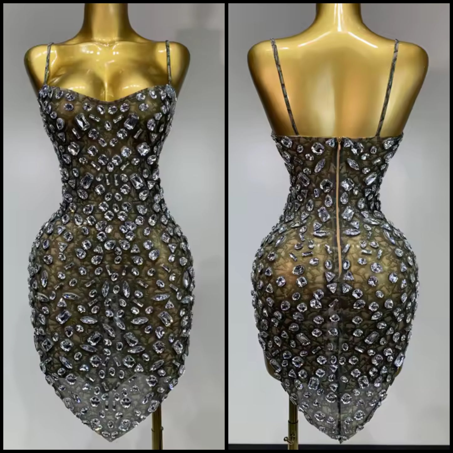 Green Sexy Sleeveless See Through Crystal Dress