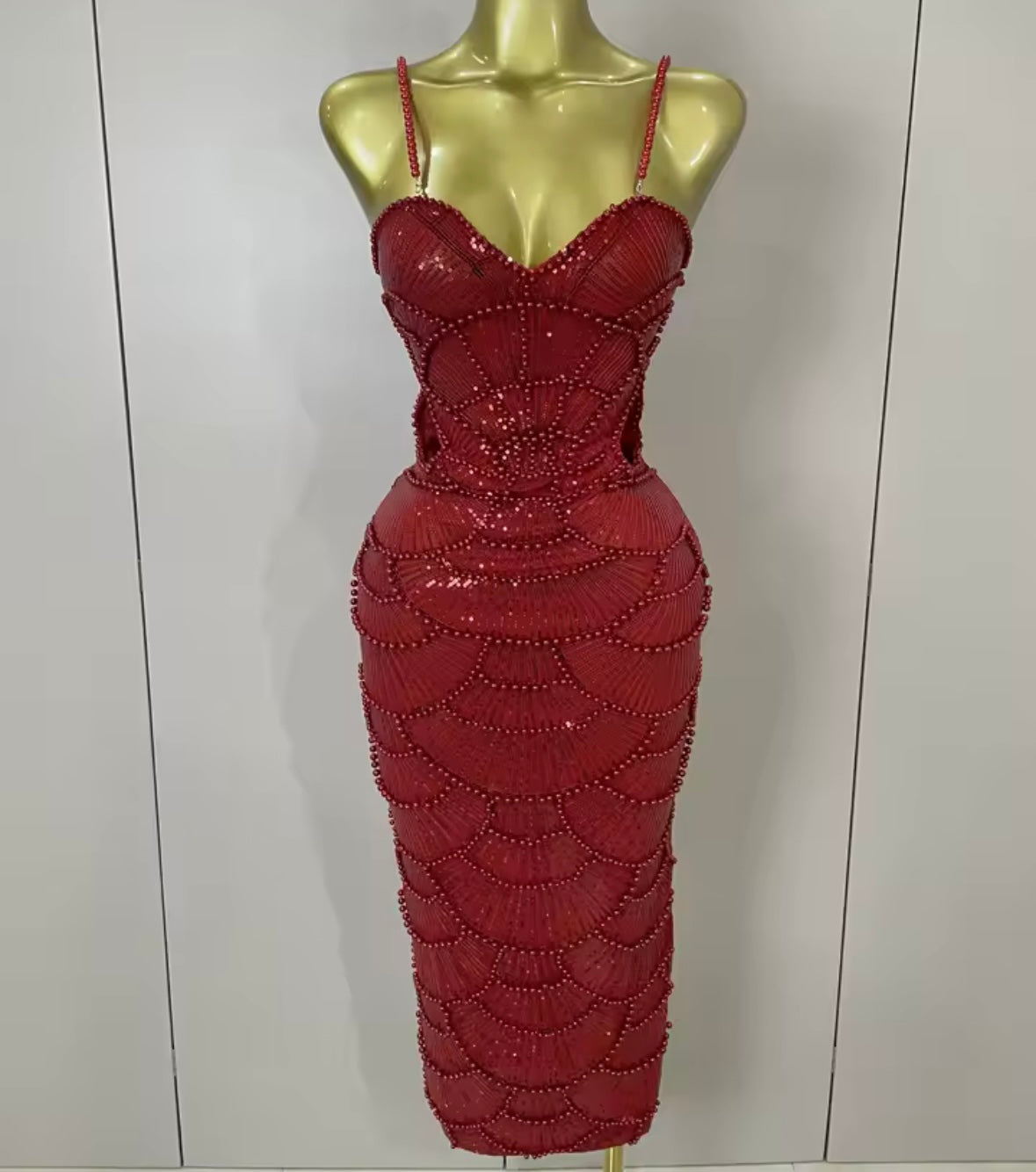 Sexy Sleeveless Pearl Beaded Sequins Hollow Out Dress