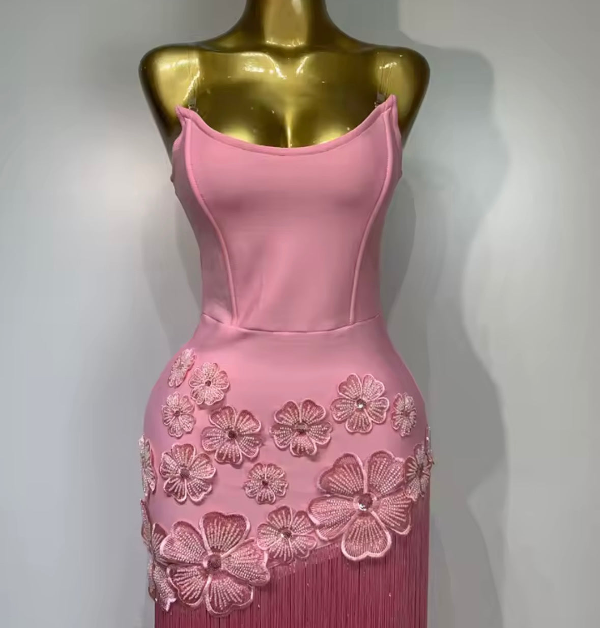 Pink Sleeveless Floral Fringe Tassel Sexy Maxi Dress