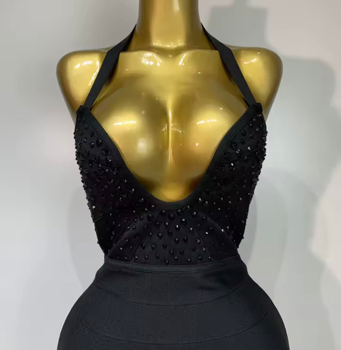 Black Sexy Halter Sleeveless Rhinestone Maxi Dress