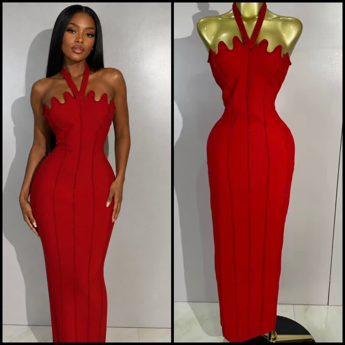 Sexy Beaded Halter Sleeveless Maxi Dress