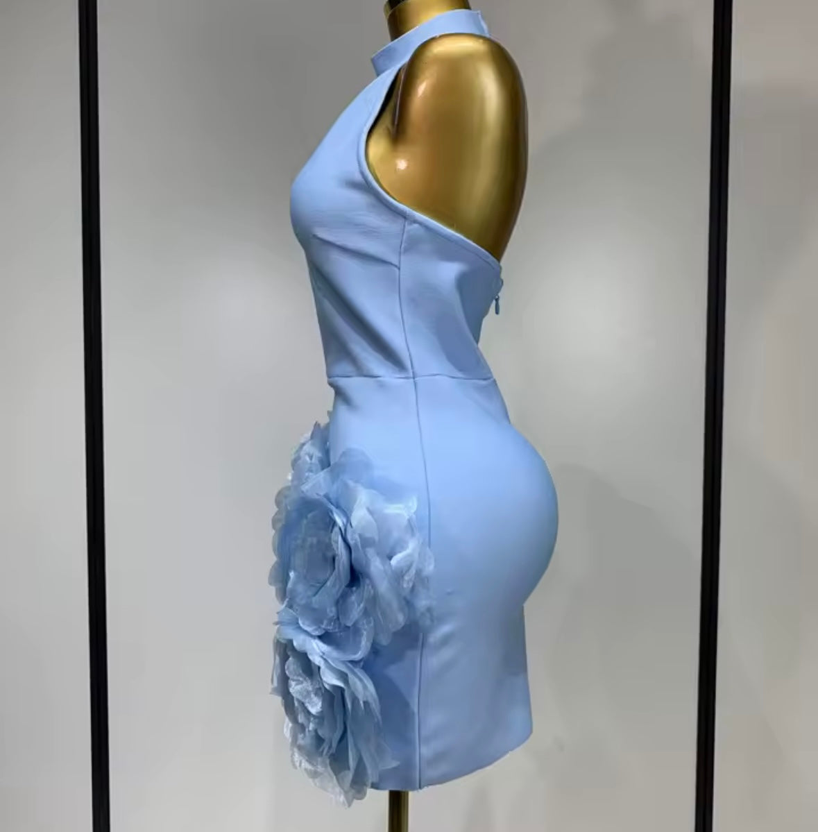 Blue Sexy Halter Sleeveless Floral Dress