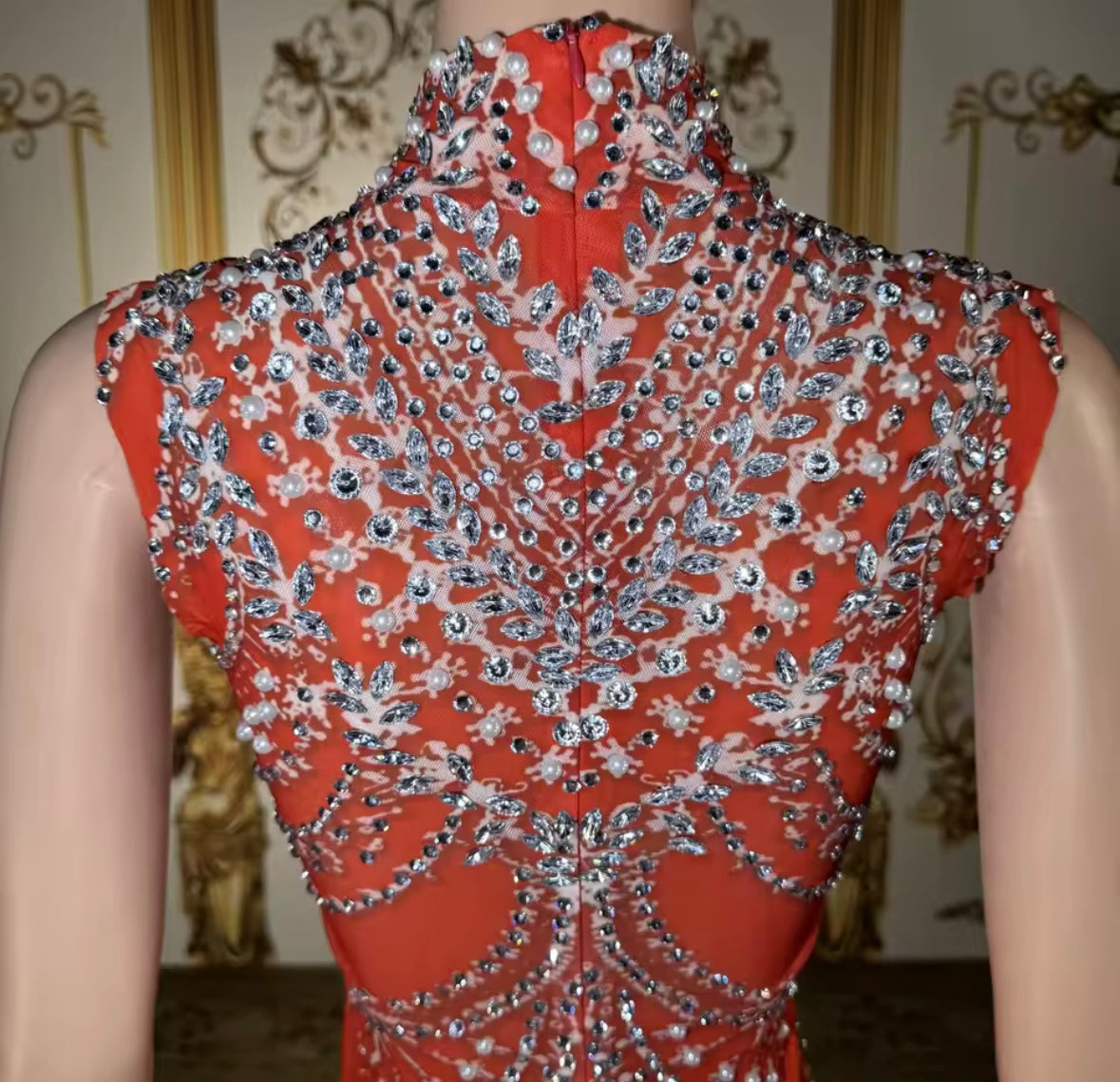 Red Sexy Sleeveless Rhinestone Embellishment Dress