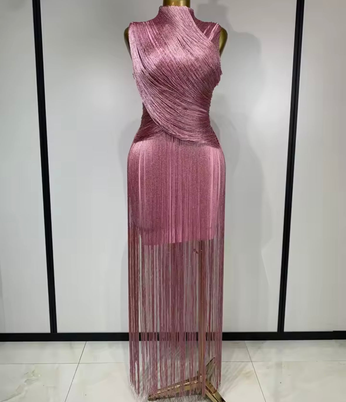Elegant Sleeveless Fringe Tassel Maxi Dress