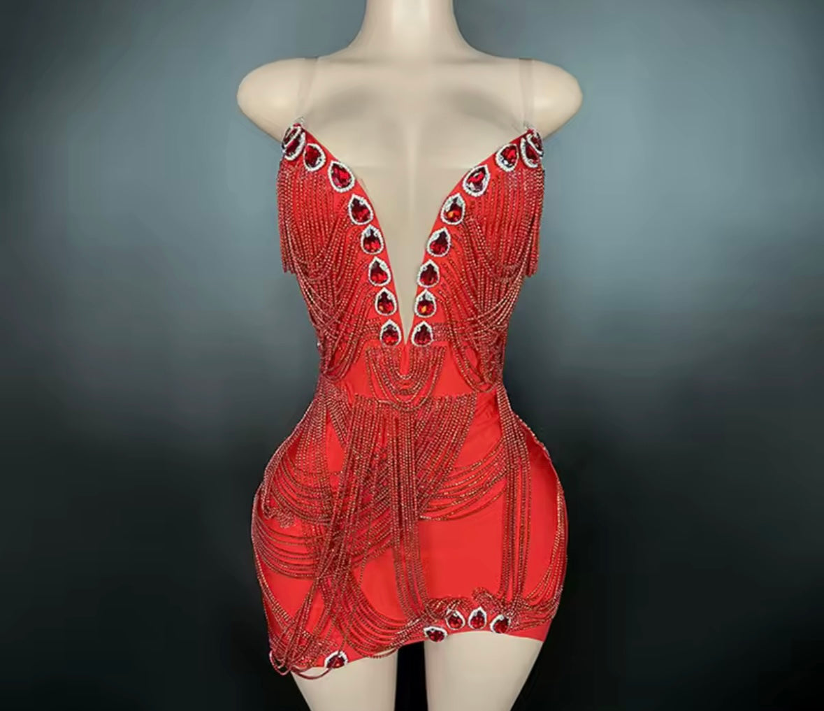 Sexy Sleeveless Crystal Rhinestone Tassel Dress