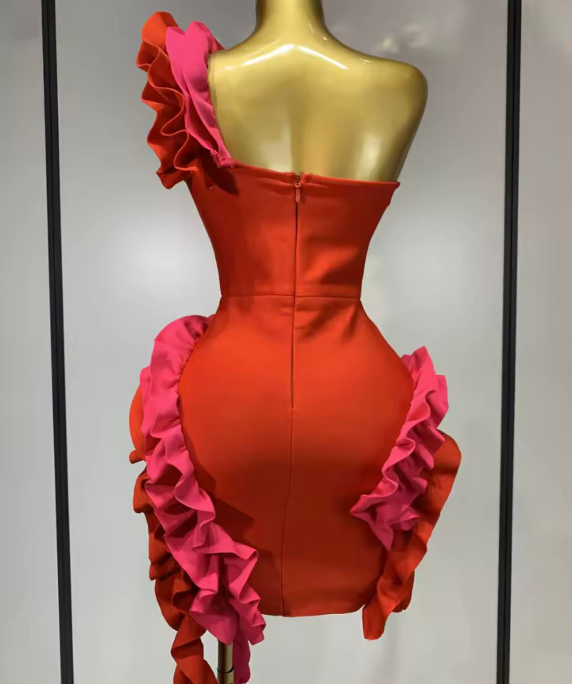 Sexy Red Ruffled One Shoulder Bandage Dress