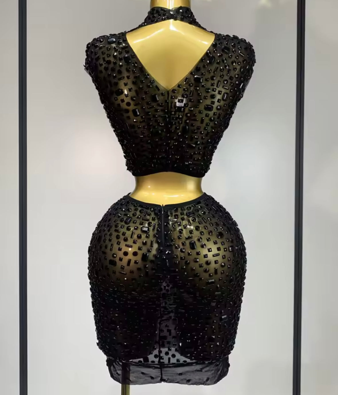Sexy Sleeveless Crystal Crop Skirt Set