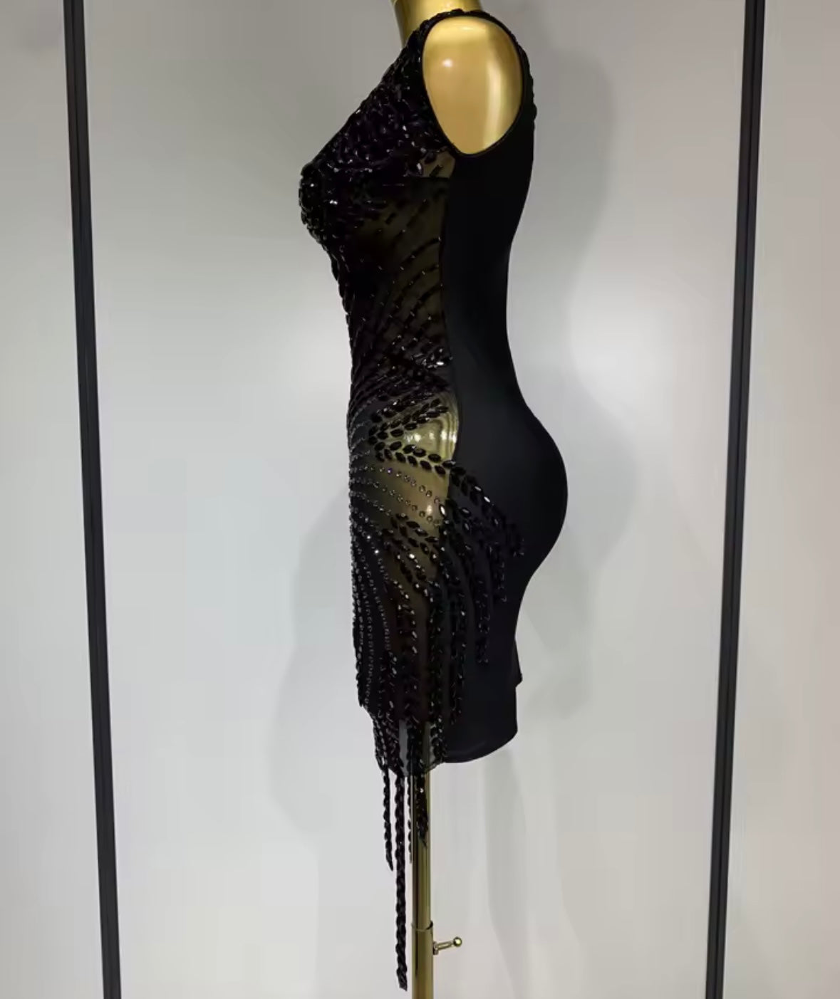 Sexy Sleeveless Beaded Crystal Tassel Dress