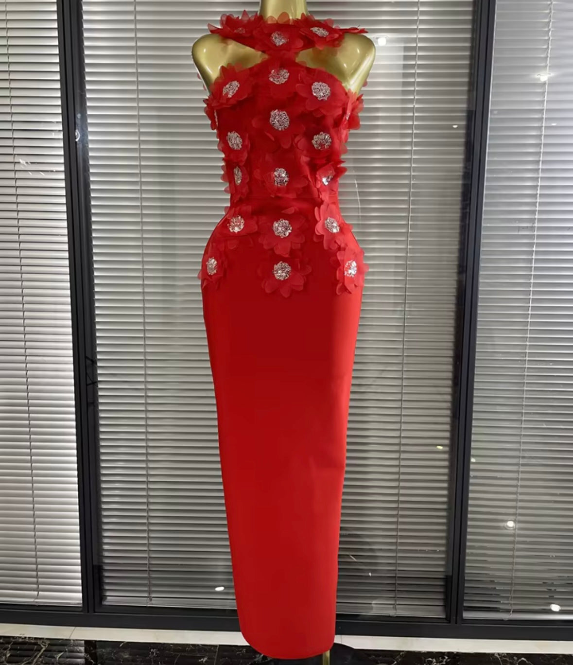 Sexy Sleeveless Floral Rhinestone Maxi Dress