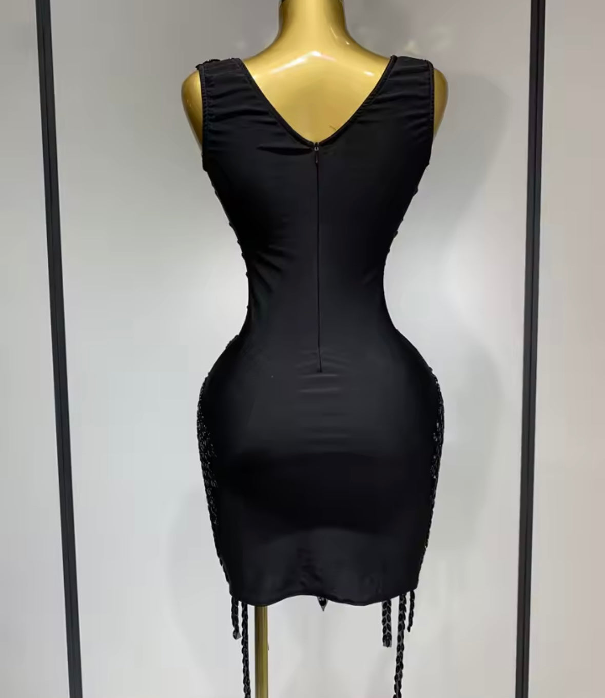 Sexy Sleeveless Beaded Crystal Tassel Dress