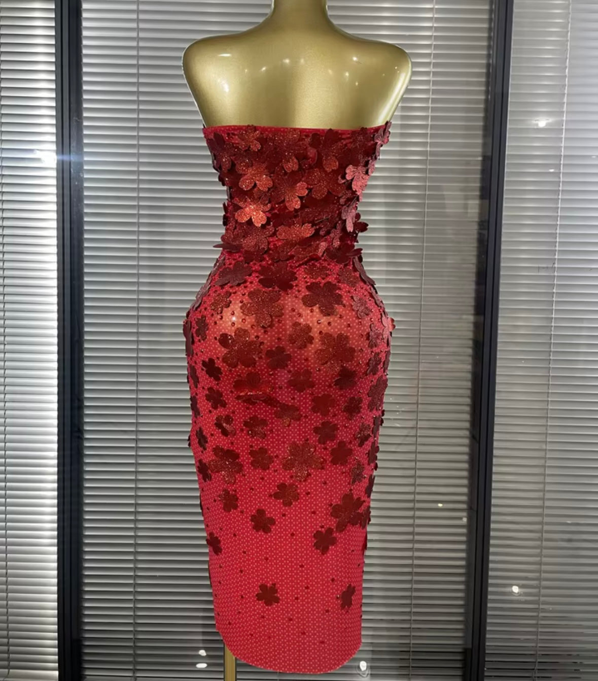 Sexy Strapless Beaded Floral Maxi Dress
