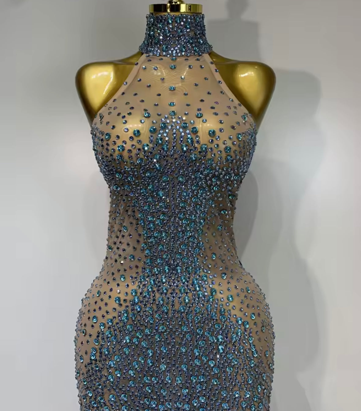 Sexy Sparkly Rhinestone Halter Sleeveless Maxi Dress
