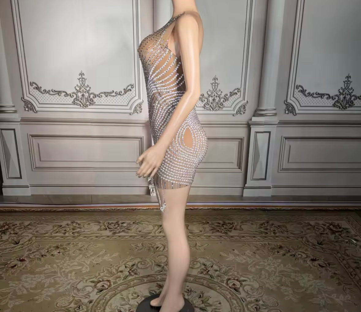 Sexy Rhinestone Embellishment Sleeveless See Through Dress