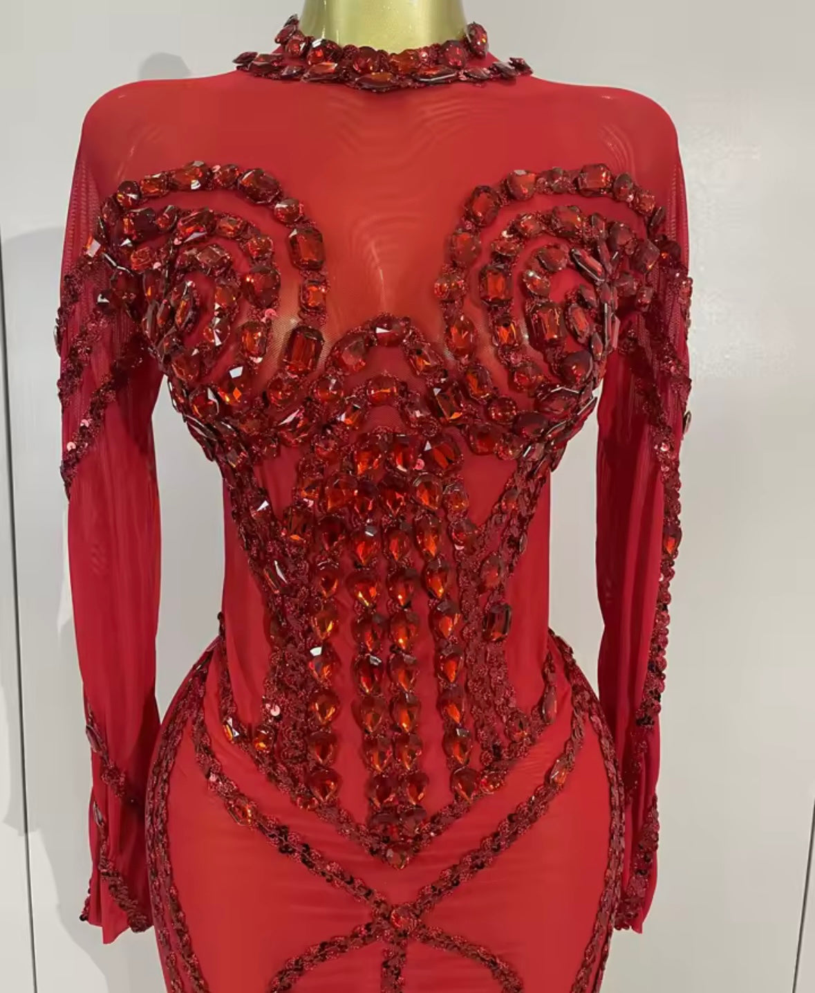 Sexy Beaded Crystal Full Sleeve Floor-Length Dress
